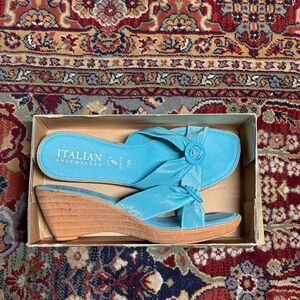 Italian Shoemakers Blue Wedge Sandals – Size 11M | Made in Italy